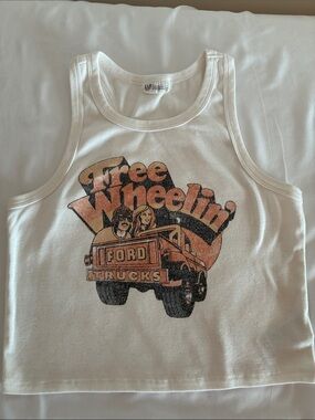 GAP White Tank Top with Orange & Black 'Free Wheelin' Ford Trucks' Graphic